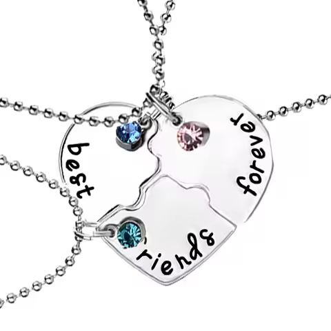 3pcs/set Fashion Charm Best Friends Forever Necklace Broken Heart Blue/sky blue/Red Crystal Pendant 