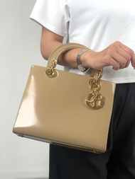 【日本直送 名牌中古包】Christian Dior 黛妃包 手提包 米色 Logo 墜飾 皮革 2way vintage yj55s3