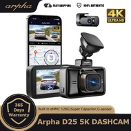 Arpha D25 5K Front and Rear Dash Cam Built-in 128GB eMMC with 3'' Touch Screen 5G WiFi GPS WDR Night
