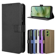 Suitable for Motorola G06 Phone Case Motorola G06 Power Diamond Pattern Leather Case Flip Card Rope