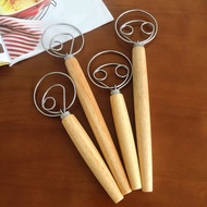 Wooden Handle Flour Whisk Flour Mixer Danish Dough Mixer Stick Manual Stainless Steel Egg Beater and