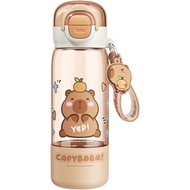 Huraoerrr Capybara Water Bottle with Straw 420ml, Heat-Resistant Portable Cup with Lid and Keychain,