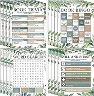 82Pcs Greenery Reading Themed Games Cards for Adults Eucalyptus Book Trivia Bingo Word Search Roll a