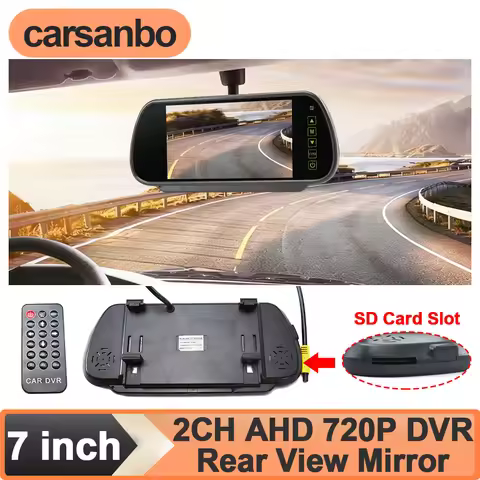 Carsanbo HD LCD Display 7inch Monitor Car Interior Rear View Mirror Touch Screen Control 2CH Video I