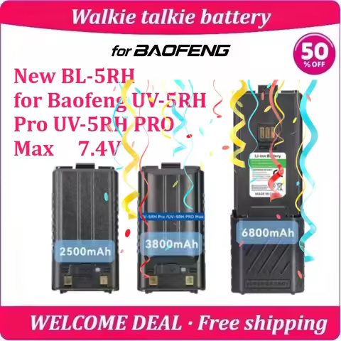 New BL-5RH for Baofeng UV-5RH Pro Walkie Talkie Battery 7.4V 6800mAh With UV5RH PRO Max High Capacit
