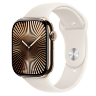 Apple - Apple Watch Series 10 (GPS + 流動網絡)；46 毫米金色鈦金屬錶殼；星光色運動錶帶 - S/M