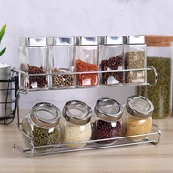 2-Layer Stainless Steel Seasoning Rack With 9 Glass Bottles For Spices
