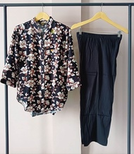 SETELAN WANITA TERBARU MOTIF BUNGA COMBI CELANA POLOS BAHAN KAIN RAYON TWILL KEKINIAN