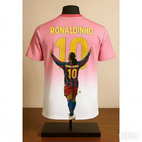 Barca Stripe Ronaldinho #10 Print Football Jersey T-shirt Comfortable Breathable Summer Sports Styli