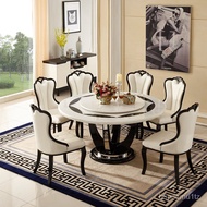 YQ Yuheng1Table6Chair Marble round Table Dining Tables and Chairs Set Dining Room Table European Round Table Simple Fash