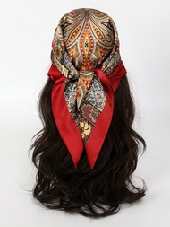 1pc Simple Printed 70s Brown Square Scarf, New Spring Fashion Bandana For Women, Can Be Used As Belt