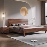 🇸🇬⚡ Nordic Walnut Solid Wooden Bed Frame Full Solid Wood Bed Frame Bed Frame With Mattress Queen and King Size Bed Frame