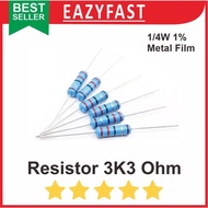 Resistor R 3.3 K 3.3K R3.3K R3K3 3K3 3300 Ohm 1/4 Watt Metal Film Biru