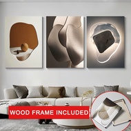 (With Frame)3PC Nordic Poster Abstract Shape Wall Art Canvas Painting Living Room Decoration Wall Pa