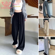 Women's Plain Color Pants Elastic Waist Wide Shape Three-Quarter Legs