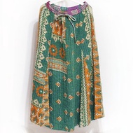 手縫紗麗布拼接純棉裙子 印度純棉拼布裙 紗麗線刺繡裙-熱帶花朵