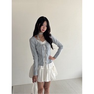 Girly Stitching Floral Laced-Up Top (Ready Stock)