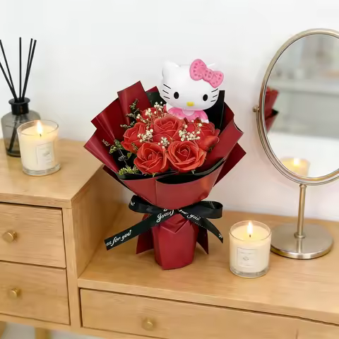 Sanrio Rose Bouquet Hello Kitty Eternal Rose Bouquet Exquisite Desktop Decorative Bouquet Hello Kitt