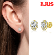 [HKJUS] 0.5 Carat Oval Moissanite Yellow Gold S925 Silver Earrings Women Engagement Gift ✬✫✩