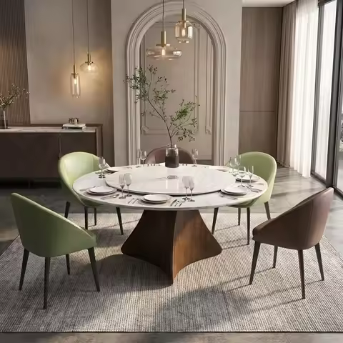 Simple Household Embedded Turntable Round Brushed Furniture Dine Table Leg Dining Room Furniture 6 o