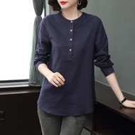 🍄Ready Stock⚡Cotton Linen Shirt Women Long Sleeve Loose Spring Fashion Plus Size Korean Style Blouse Murah Labuh Muslimah Blause Wanita Baju Kemeja Perempuan