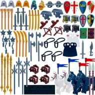 Medieval Knight Weapons Pack Accessories Set with 4 War Horse Building Block Toy Armor Helmet Shield