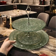 CRISTA HOME 2-Tier Round Mesh Glass Plate Set 28cm + 22.5cm - blue - Candy tray, party table display