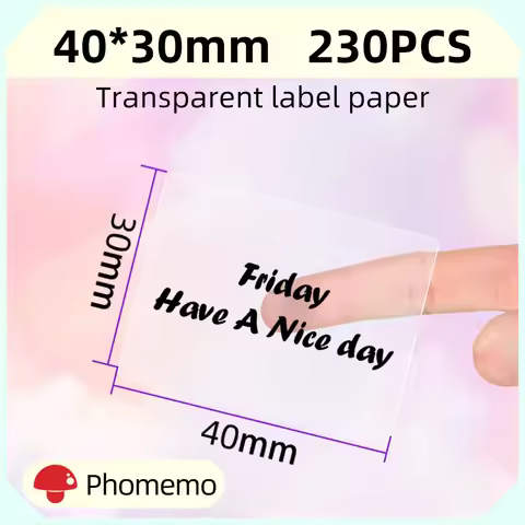 Phomemo Clear Transparent Self-Adhesive Labels Paper for Phomemo M110 200 220 Label Printer Thermal 
