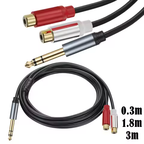 6.35 mm to 2RCA Cable Gold Plated 6.35mm 1/4 inch Male TRS to Stereo 2 RCA Female Splitter Audio Ada