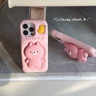 3D telescopic bracket cartoon rabbit pill silicone phone case for iPhone 13 14 15 16 17 Pro Max Pink