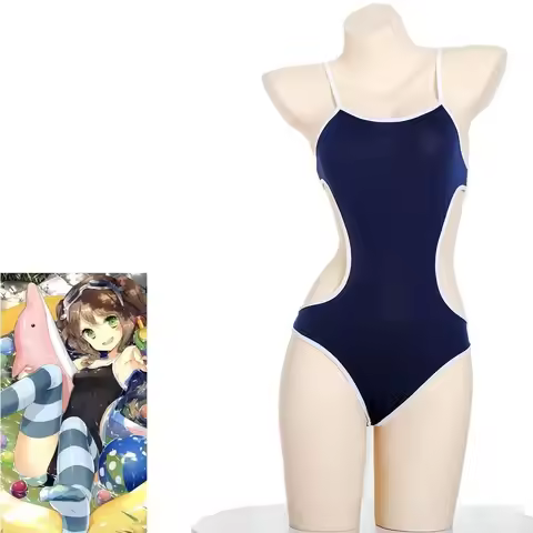Japanese Student Spaghetti Strap Tight Leotard Bodysuit Swimsuit Costume One-piece Swimwear Uniform 
