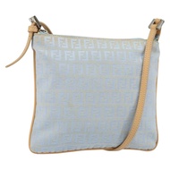 FENDI Zucchino帆布單肩包 淺藍 銀色 正品 153315