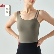 【ALO】 Alo Yoa Yoga Vest Womens Semi-Fixed Water Drop Cup Tight Workout Clothes Slim Long Pilates Tra