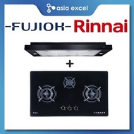 RINNAI RH-S329-PBR 90CM BLACK SLIMLINE HOOD + FUJIOH FH-GS5530 SVGL 3 BURNER GLASS GAS HOB