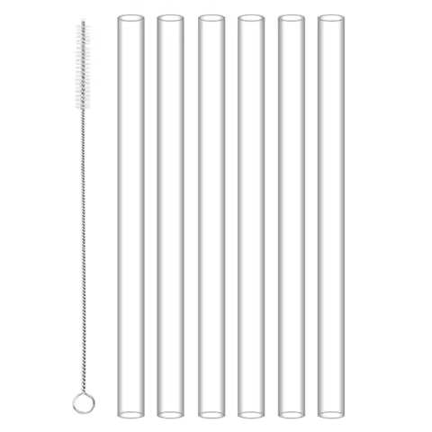 6Pcs Replacement Straw with Straw Cleaner Long Straws Transparent Straw for Owala FreeSip 24/32oz Cu