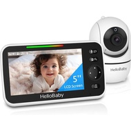HelloBaby No WiFi Baby Monitor 5" Screen 30-Hour Battery Pan-Tilt-Zoom Video Upgrade with Camera and