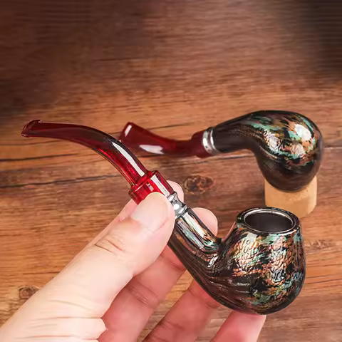 Handmade Resin Smoking Pipe, Bent Stem Mouthpiece Filter, Snake Scale, Colorful Herb Narguile Grinde
