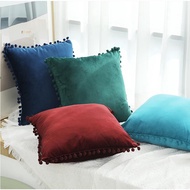 45X45/50x50/65x65cm Short Plush Pillowcase Nordic Style Soild Beige/green Cushion Cover Pompom Sofa 