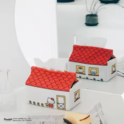 Hello Kitty Cute Tissue Box Cartoon House Shaped Paper Box Living Room Desktop Toilet Paper Cover Wo