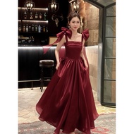 DO4 ORGANZA SILK DRESS WITH REMOVABLE SHOULDER BOW FOR GOING OUT, PARTY, YEAR-END PARTY DRESS, WEDDI