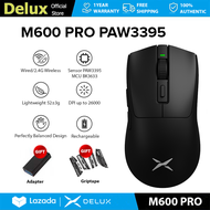 716★Delux M600 PRO Có Dây & không dây sạc lại được Chuột chơi game DPI Max 26000 2.4G Không Dây Paw3