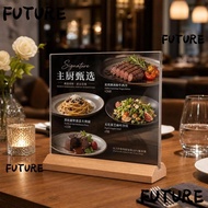 HL-FUTU Acrylic Sign Holder, Double Sided Table Top Bulletin Board, Elegant Wood Base A4/A5/A6 Size 