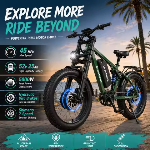 5000W Electric Mountain Bike for Adults 26" Fat Tire 45MPH 52V Off-Road Bicycle
