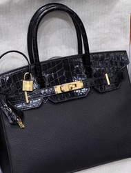  Hermes 愛馬仕 birkin 30 黑金 touch 兩點鰐魚拼皮 Y刻 99