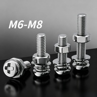 304 Stainless Steel Phillips Round Head Screw Nut Screw Washer Set M6/M8/M10