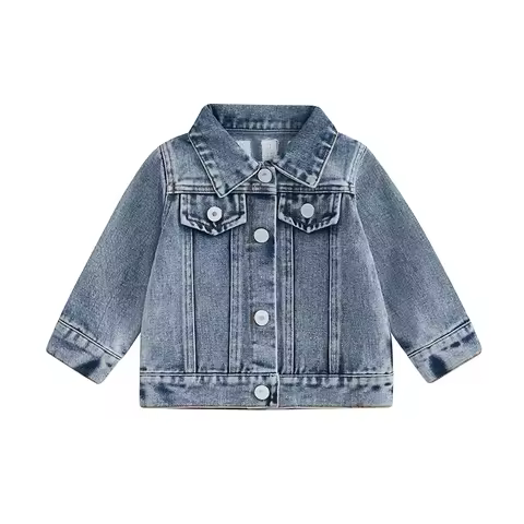 Toddler Boy Girl Denim Jacket Back Letter Embroidered Lapel Neck Long Sleeve Front Button-up Fall To