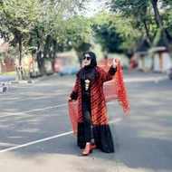 gamis outer blazer batik kombinasi brokat jumbo XXL (merah hitam )