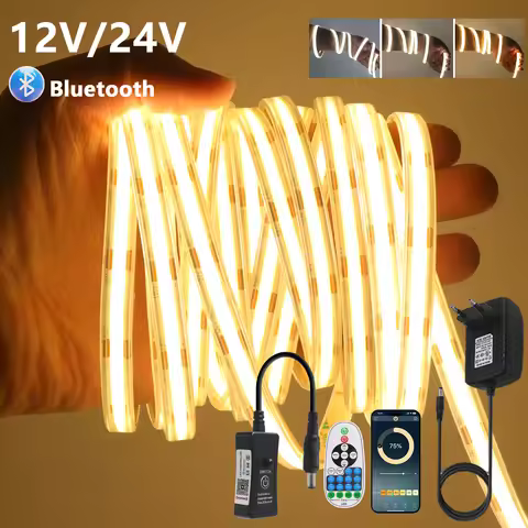 480LEDs/m COB LED Strip Light 12V 24V Bright 3000K 4000K 6000K EU US UK AU Power Kit RA90 Waterproof