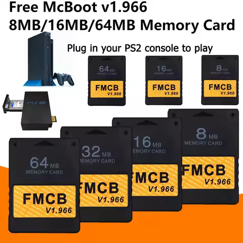Free McBoot v1.966 8MB/16MB/64MB Memory Card for Sony PS2 FMCB Extended Card Game Saver Games & Acce