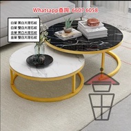 CT06 強化玻璃 大理石紋圓形子母茶几/咖啡枱 Mother & Son Round Coffee Table 金屬支架 (白色/金色) 子几可藏於母几下 按需要伸展成兩個茶几